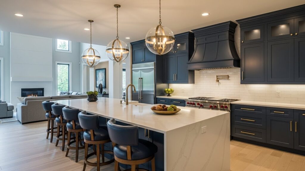 Luxury kitchen design with a central island serving as a social hub in an open plan.