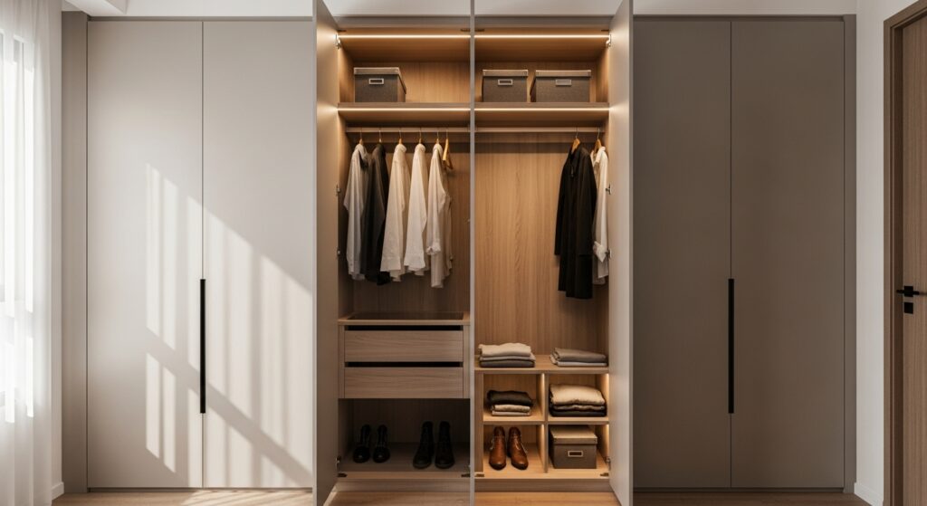 Custom smart and stylish closet solutions for Singapore and Malaysia homes, optimized wardrobe storage, shelves, drawers, compartments